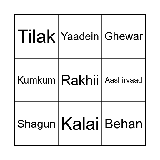 Rakhii ❤️ Bingo Card