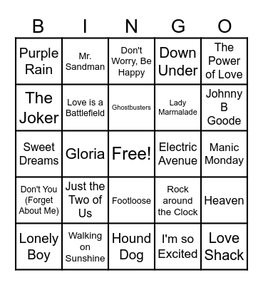 Musical Bingo Card