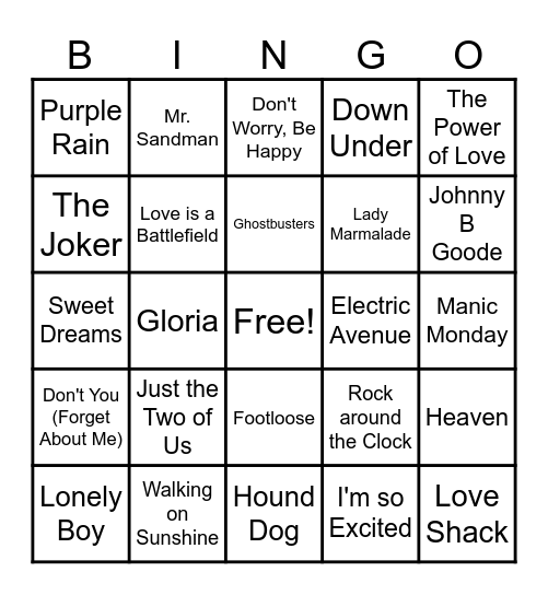 Musical Bingo Card