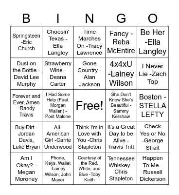 Country Picnic Bingo Card
