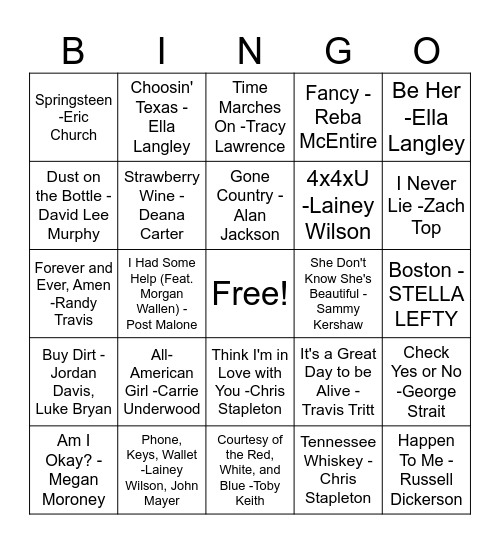 Country Picnic Bingo Card