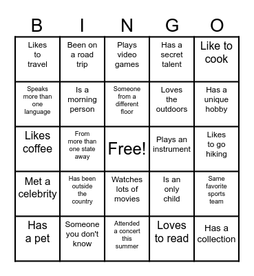 Getting to Know You Bingo Card
