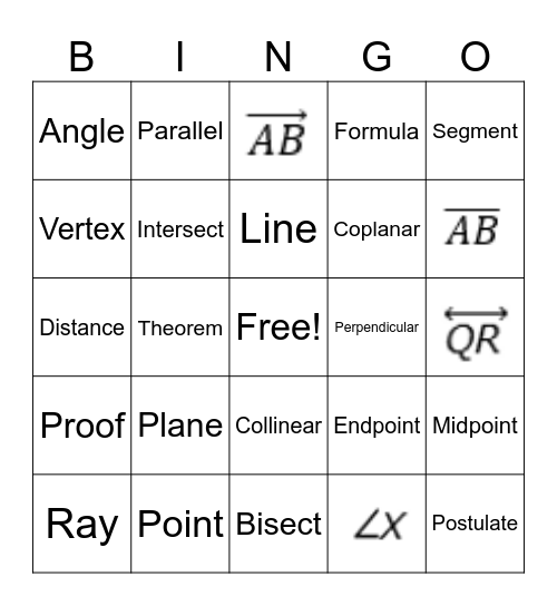 Geometry A Vocabulary Activity Bingo Card