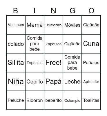 BABY SHOWER Bingo Card
