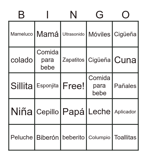 BABY SHOWER Bingo Card