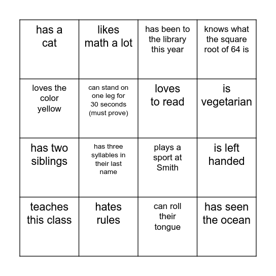 Find someone who... Bingo Card