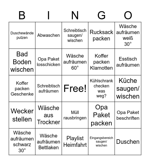 To-Do Freitag Bingo Card