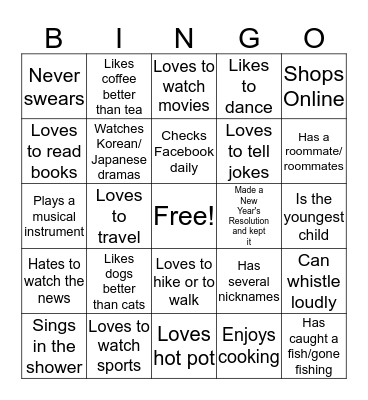 Get To Know You BINGO Card