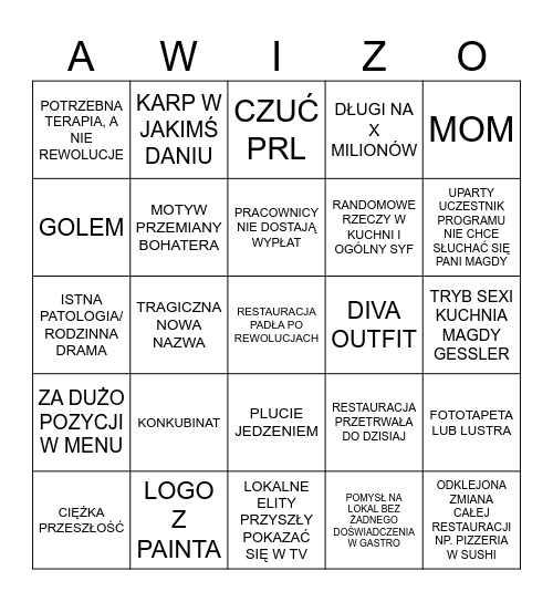 Kuchenne Rewolucje Bingo Card