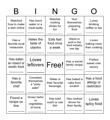 Culinary Arts 1 Bingo Card