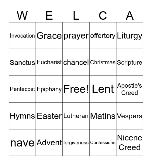 I KNOW LITURGY  Bingo Card