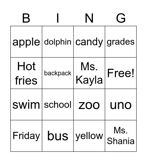 Untitled Bingo Card