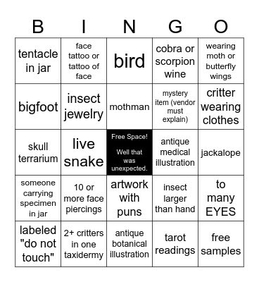 Oddities Bingo Card