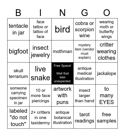 Oddities Bingo Card