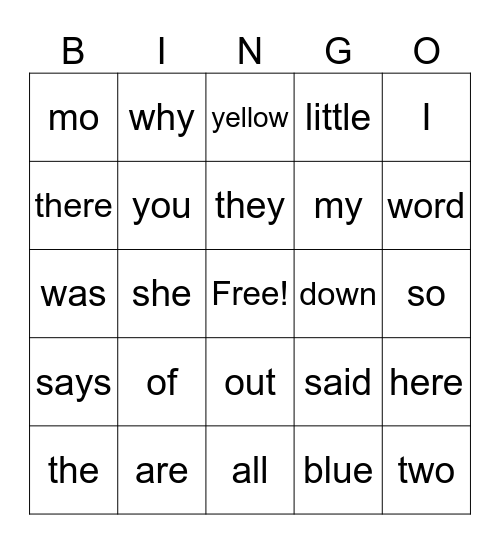 First Day Tricky Word Bingo Card