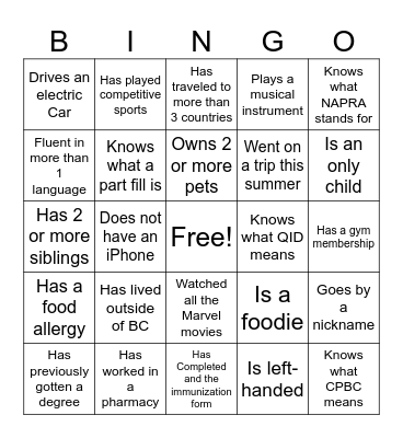 Pharmacy Bingo Card