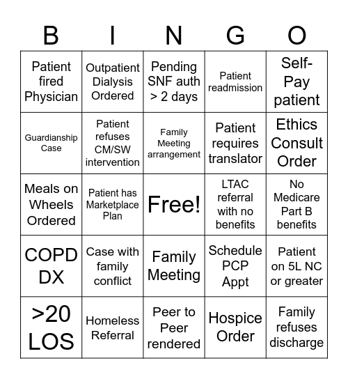 Case Management BINGO! Bingo Card