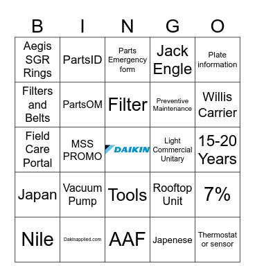 Daikin Bingo Card