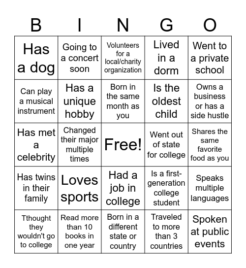 L&L Human Bingo Card