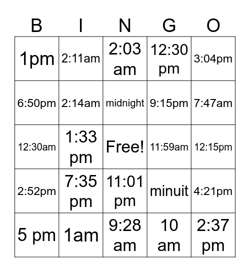 French Time Bingo Card