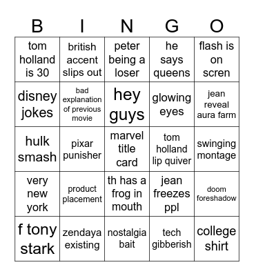 Spiderman Bingo Card