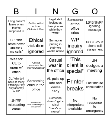 The Law Office of Jank Horrero Bingo Card