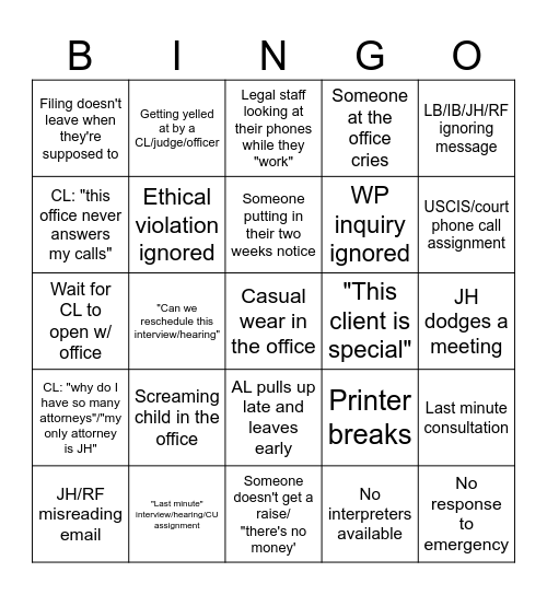 The Law Office of Jank Horrero Bingo Card