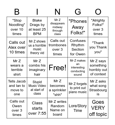 Mr Z/Band Bingo Card