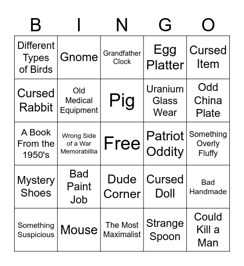 Antique Bingo Card