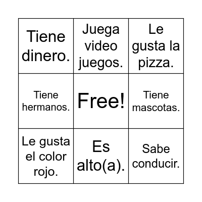 Conoce a tu amigo. Bingo Card