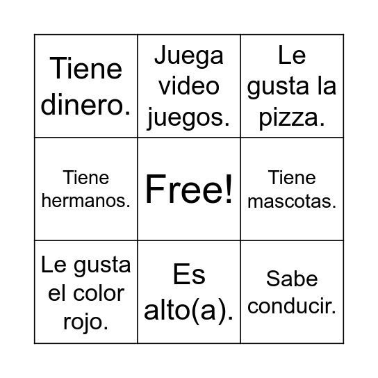Conoce a tu amigo. Bingo Card