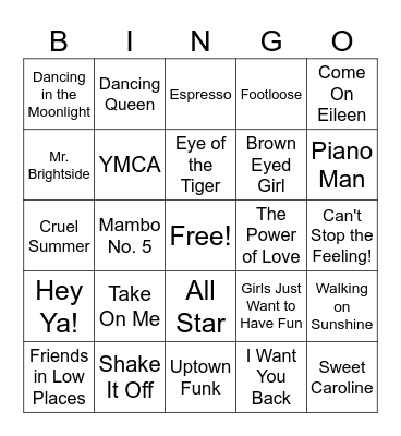 Music Bingo Card