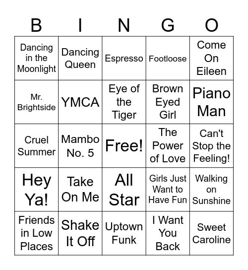 Music Bingo Card