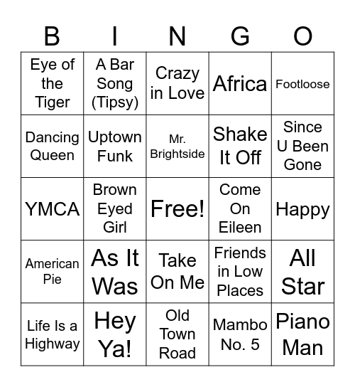 Music Bingo Card