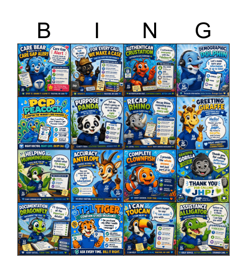 QA Mascots Bingo Card
