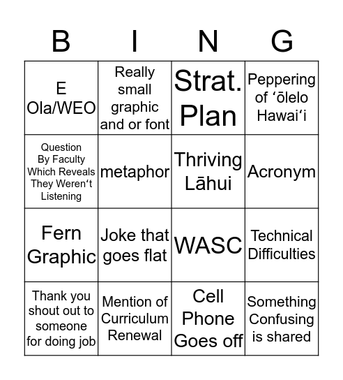 IMUA  Bingo Card