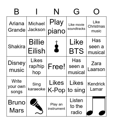 Music Bingo Card