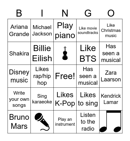 Music Bingo Card