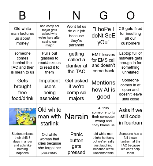 Fall Semester IT Bingo Card