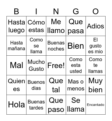 SPanish Greetings Bingo Card