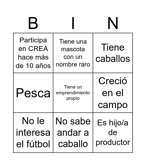Bingo CREA Bingo Card