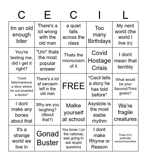 No prize if intentionally prompting quotes! All Quotes need to come naturally Bingo Card