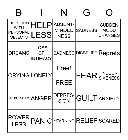 MY EMOTIONS & FEELINGS Bingo Card