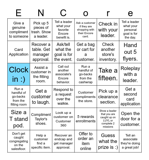 Cardmember Event Bingo Card