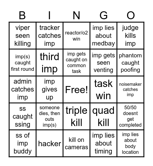 Amogus Bingo Card