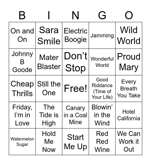Tropic Bingo Card