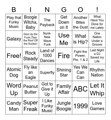Get the Funk Outta Here Bingo Card