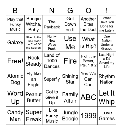 Get the Funk Outta Here Bingo Card