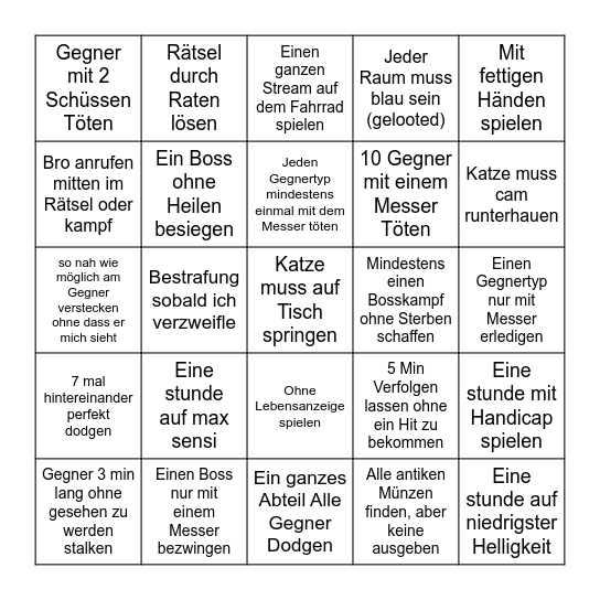 Challenges Resident Evil 7 Bingo Card