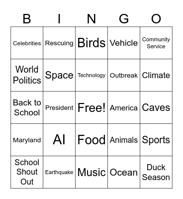 CNN 10 Bingo Card